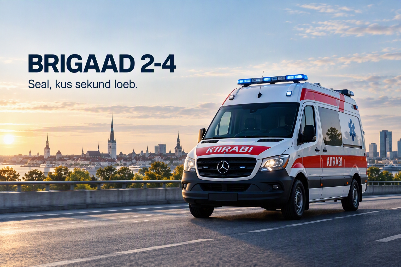 Brigaad 2-4 kiirabiauto Tallinna taustal